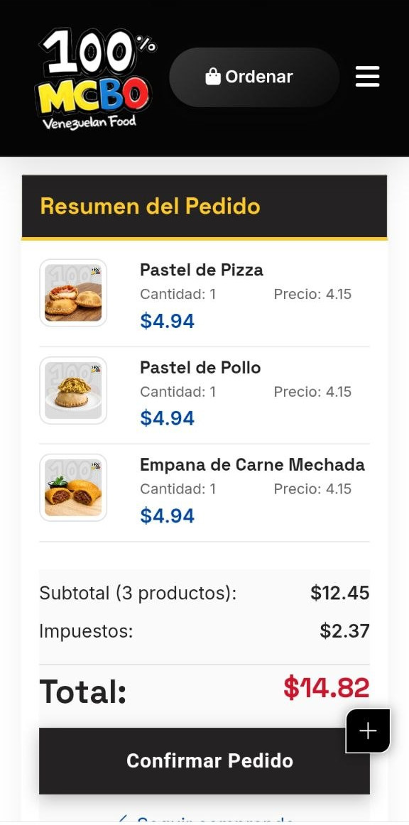 Pantalla de realización de pedidos
